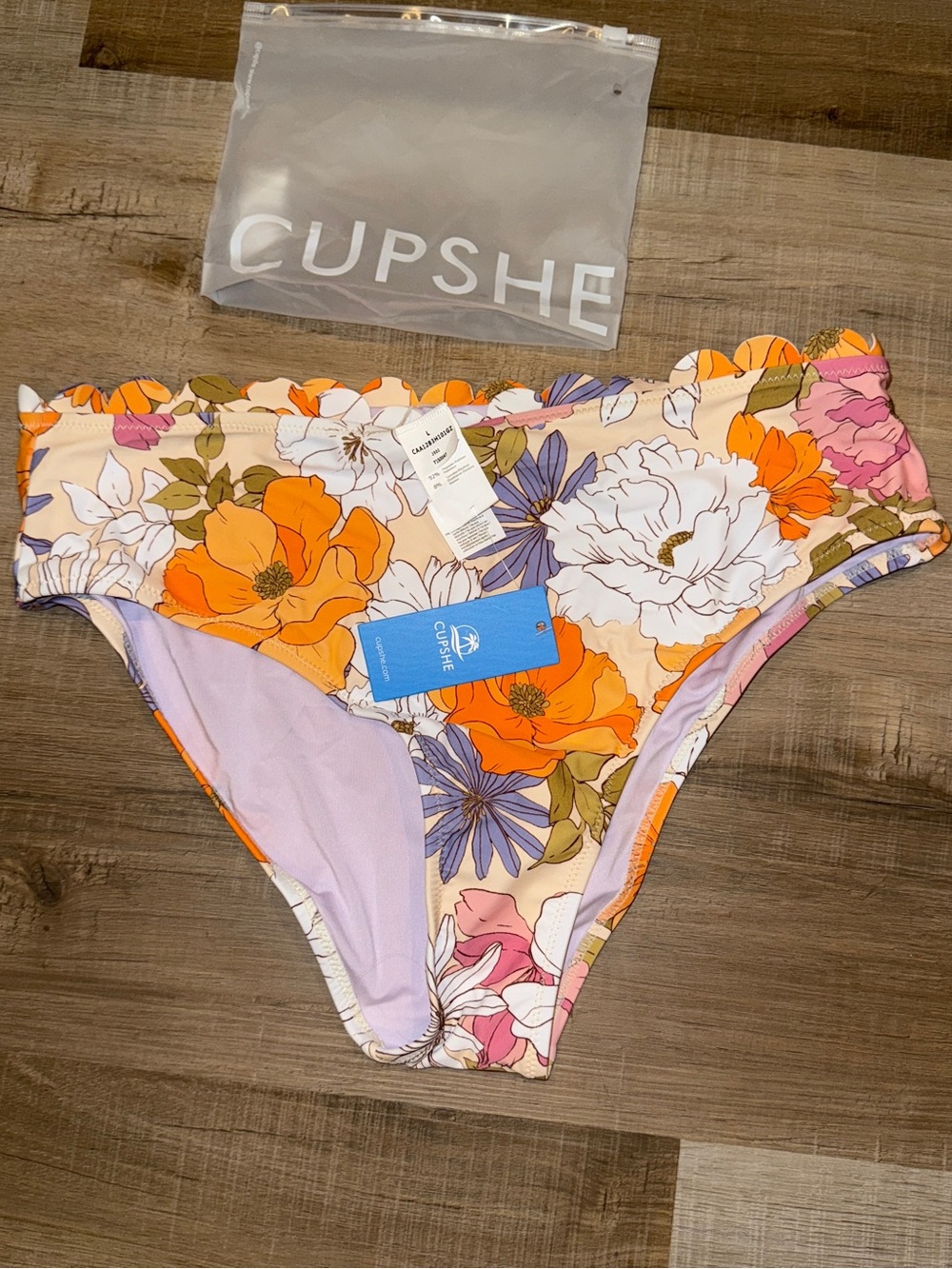 Cupshe Orange, Lavender & Cream Floral High-Rise Bikini Bottoms